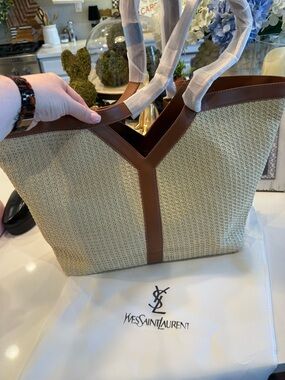 Look Alike Designer Beige and Brown Raffia Tote Bag